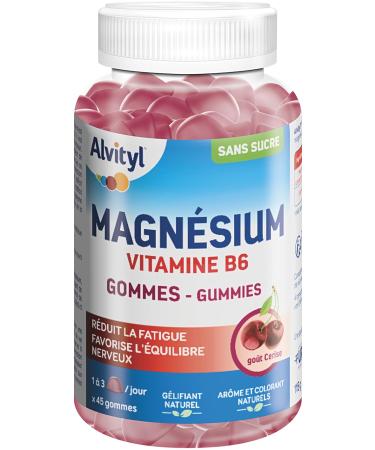 Alvityl Magnesium Gummies Cherry Flavor - Vitamin B6 - Sugar Free - Helps Reduce Fatigue - Promotes Nervous Balance - 15 to 45 Days - Ages 12 and Above
