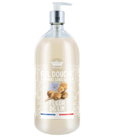 Flax Flower Shower Gel 1L Les Petits Bains de Provence Moisturizing & Gentle for Skin and Hair For All Skin Types Paraben-Free Dermatologically Tested