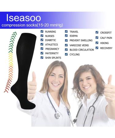Iseasoo Copper Compression Socks | 15-20 mmHg | For Men & Women | Running, Hiking, Cycling | A01 - Black S/M - Buy Online on GoSupps.com