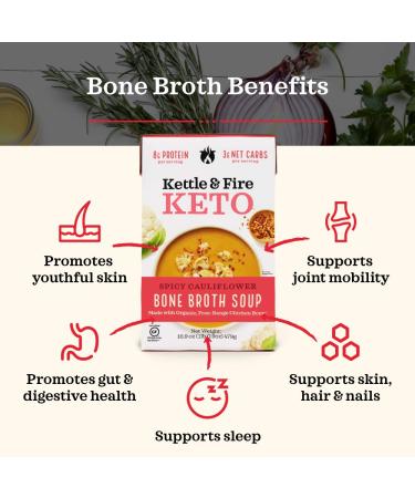 Kettle and Fire Spicy Cauliflower Keto Soup - Gluten Free, High Protein & Collagen | 1.05 lb - Buy Online on GoSupps.com