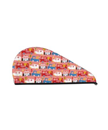 Hair Towel Wrap Hair Drying Towel with Button Towel Turban Head Towel to Dry Hair Quickly (Cartoon with Traffic Elements)