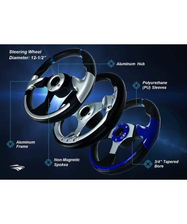 Pactrade Marine Non-Magnetic Boat Steering Wheel - Aluminum Frame, PU Sleeves, 3 Spokes, 12-1/2 Diameter, 3/4 Tapered Bore - Silver/Silver - Buy Online on GoSupps.com