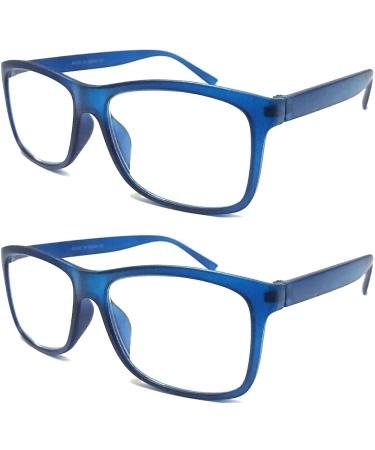 TWINKLE TWINKLE Big Lens Simple Plain Colourful Reading Glasses/Comfort Designed R140 (2 Pairs Matte Blue No Magnification) 2 X Matte Blue +0.00 / Optical
