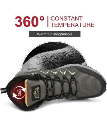 Dannto Men's Winter Snow Hiking Boots - Water Resistant, Fur Lined, Lightweight - Size 10 (Fur-Army Green) - Buy Online on GoSupps.com