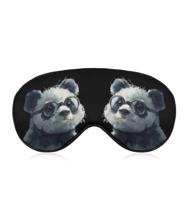 Panda Bear with Glasses Funny Sleep Mask Blindfold Eye Cover with Adjustable Strap for Sleeping Light Blocking Men Women