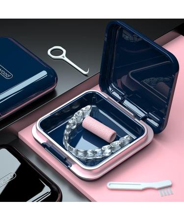 Blue Retainer Case | Portable Denture & Orthodontic Holder for Men, Women, Children | Aligner & Mouth Guard Storage | Navy Blue - Buy Online on GoSupps.com