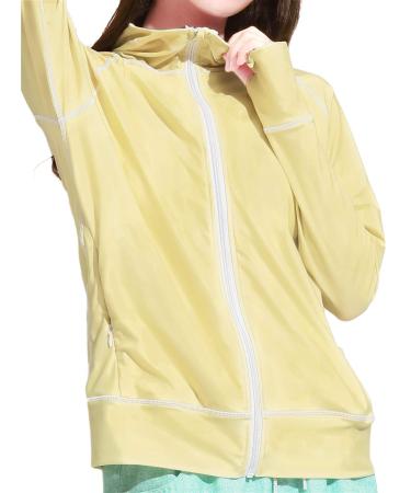 Actleis Womens Long Sleeve Zip Front Rash Guard, UPF50+ UV Sun Protection Quick Dry Swimming Running Diving Hoodie Shirts Yellow Large