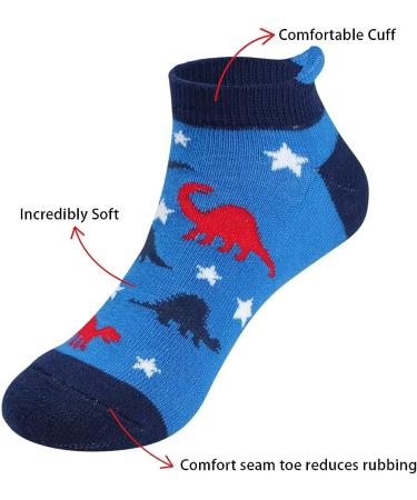 Cotton Day Kids Boys Ankle Low Cut Athletic Socks | Fun Dinosaur Camo Pirate Design | Cushion Sole | Size 6-8 Years - Buy Online on GoSupps.com