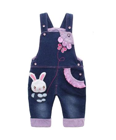 KIDSCOOL SPACE Baby Girl Jean Overalls Toddler Denim Cute 3D Bunny Outfit 12-18 Months Blue-1301