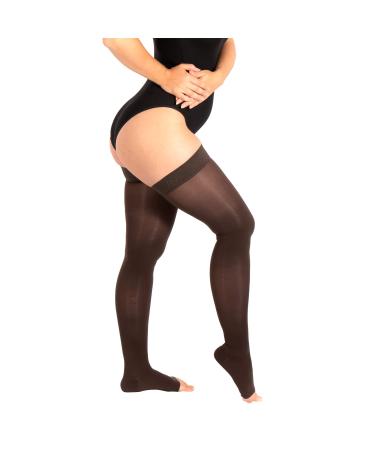 RIEMTEX PREMIUM compression stockings class 2 CCL2 23-32 mmHg with open toe thigh highs women men brown size 3