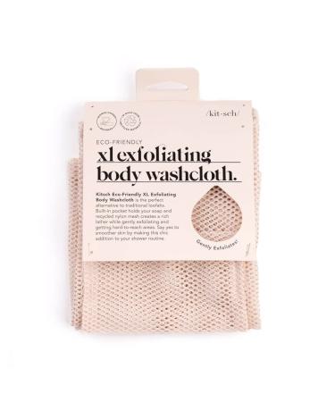Kitsch XL Exfoliating Body Scrubber - Shower Scrubber for Body with Built in Pocket | Recycled Nylon Exfoliating Washcloth | Body Scrubbers for Use in Shower | Extra Long Bath Scrubber, 1 pc (Blush)