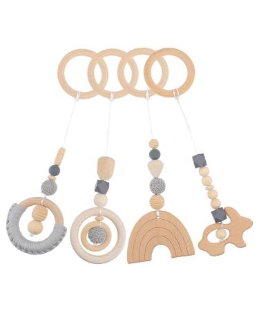 ABOOFAN 12 Pcs Baby Gym Wooden Teething Toys Set - Grey Wood Rings - 28x8cm - Baby Wood Toys - Buy Online on GoSupps.com
