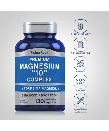 Piping Rock Magnesium 10 in One Complex | 130 Capsules | Supplement for Men and Women | Vegetarian Non-GMO Gluten Free - Buy Online on GoSupps.com