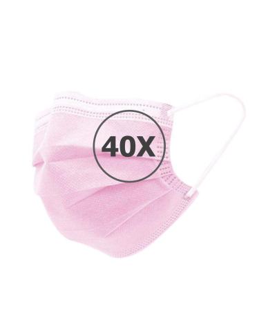 TBOC Disposable Hygiene Mask - Polypropylene Mask 3 Layers Soft Lightweight Breathable with Nose Clip 40 Pink Units