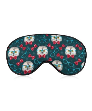 Owl with Glasses Sleep Mask Eye Cover for Sleeping Blindfold with Adjustable Strap Blocks Light Night Travel Nap for Men Women