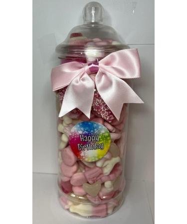Happy Birthday Filled Pick N Mix Sweet Victorian Jar Gift Personalised Present 970ml Pink - Buy Online on GoSupps.com