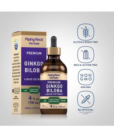 Piping Rock Ginkgo Biloba Supplements | 4 fl oz | Premium Liquid Herbal Extract | Certified Botanical | Non GMO Gluten Free - Buy Online on GoSupps.com
