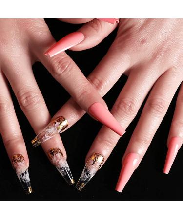 Sethexy Long Ballerina False Nails - Shiny Gold Sparkle Coffin Press-On Tips for Women & Girls | 24 St Bling Acrylic Nail Kit with Glue (Pink) - Buy Online on GoSupps.com
