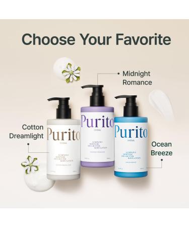 PURITO Luminous Moisture Shea Butter Body Lotion Shea Butter Gentle on Skin Moisturizing Dry Skin Pump Bottle K-Beauty 300ml / 10.14 fl. oz. (Cotton Dreamlight 10.14 fl. oz.) Cotton Dreamlight 10.14 Fl Oz (Pack of 1) - Buy Online on GoSupps.com