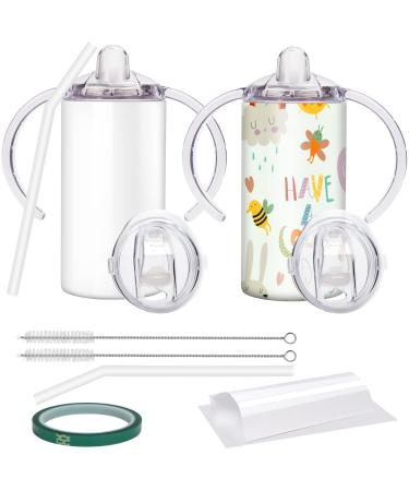 Vermida Sublimation Sippy Cup Blank with Handle 12oz Stainless steel Sippy Cups Kids Cups with Straws and Lids Spill Proof Double Wall Vacuum Cups for Children(2 Pack) White