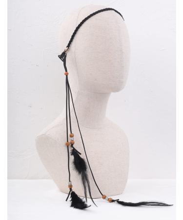 Boho Feather Headband Indian Hippie Gypsy Headpiece - Black Feather Tassel Headdress for Women and Girls - Festival Party Hair Accessories - Buy Online on GoSupps.com