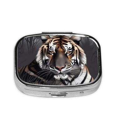 Tiger at Rest Printing 2 Compartment Small Pill Case Cute Small Pill Box Purse Pill Boxs Travel Pill Organizer for Pocket Purse and Travel Gifts