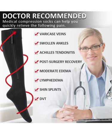 Ailaka Zipper Compression Socks 15-20mmHg Knee High Support for Men Women - Black (1 Pair) - Buy Online on GoSupps.com