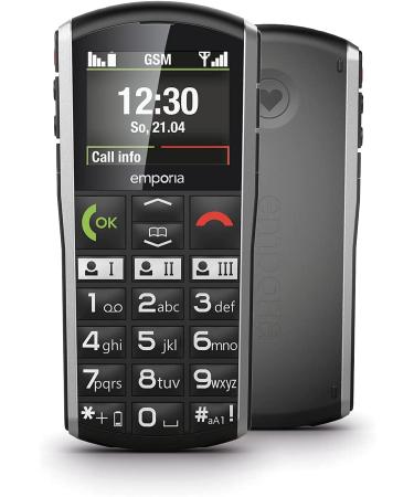 Emporia Simplicity Handy 2 inch color display large buttons SOS button charging station M4/T4 compatible with hearing aids Bluetooth Black (Italy) single