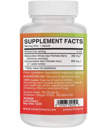 Eclectic Institute Raw Fresh Freeze-Dried Saw Palmetto 600mg - Non-GMO Veg Caps (240 Count) - Buy Online on GoSupps.com