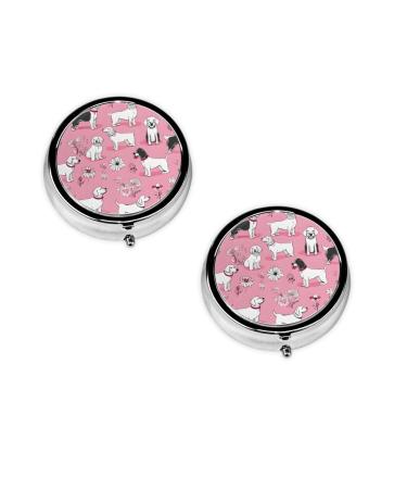 (French Bulldog and Flower) Round Pill Box 3 Compartment Pill Box Mini Decorative Pocket Purse Portable Travel Medicine Tablet Vitamin Holder Organizer Pill Case