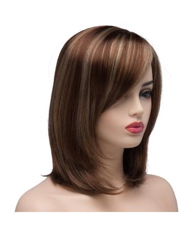 Bestung Short Mixed Color Synthetic Women Wig | Medium Length Natural Looking Hair Wigs in Light Brown and Light Blonde - Buy Online on GoSupps.com