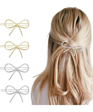 4Pcs Metal Bow Hairpins Hair Clips for Women Girls Chic Bows Hairpins Barrettes Simple Hair Pin Stylish Hair Accessories Minimalist Bow Hair Pins Gift