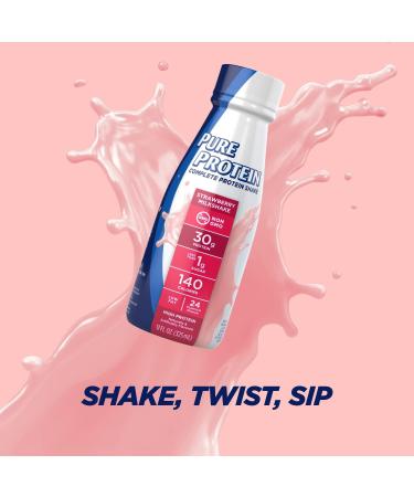 Pure Protein Strawberry Protein Shake - 30g Complete Protein, Ready to Drink, Keto-Friendly - 11 Fl Oz (Pack of 12) - With Vitamins A, C, D, E and Zinc for Immune Health - Buy Online on GoSupps.com