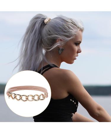 Gold Bracelet Hair Ties with Beige Khaki Elastic - Set of 3 | 2-in-1 Fashion Accessory for Women & Girls - Wear as Hair Tie or Wrist Bracelet - Buy Online on GoSupps.com