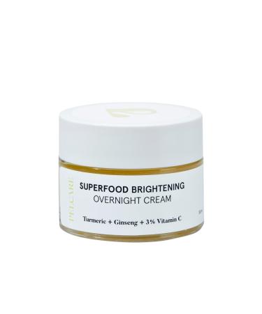SUPERFOOD Brightening Overnight Cream Vegan Radiance Boosting Blend of Turmeric Vitamin C Squalane + Ginseng- Hydrating Skin Firming Night Treatment
