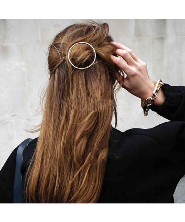 Yheakne Circle Hair Clip Barrette Hollow Round Silver Hair Clamp Hairpin Minimalist Bobby Pin Geometry Metal Hair Accessories for Women and Gilrs (Silver Circle)