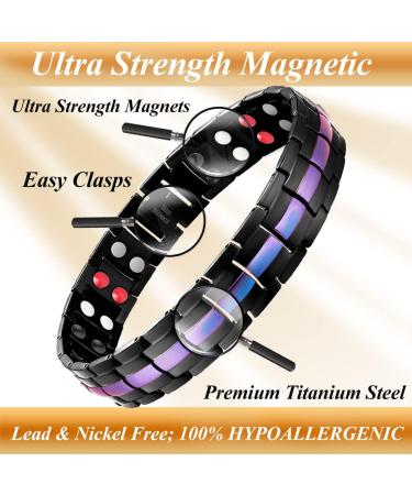 Vicmag Men Magnetic Titanium Steel Bracelet - Double Row 3500 Gauss Wristband with Adjustable Tool & Gift Box - Purple Line - Buy Online on GoSupps.com