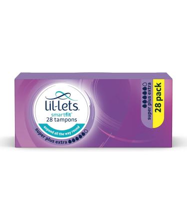 Lil-Lets Non-Applicator Super Plus Extra Tampons 28 Count (3 Pack) for Very Heavy Flow 5 Droplets Plant-Based SmartFit Non-App Tampon Size Super Plus Extra 28 Count (Pack of 3) - Buy Online on GoSupps.com