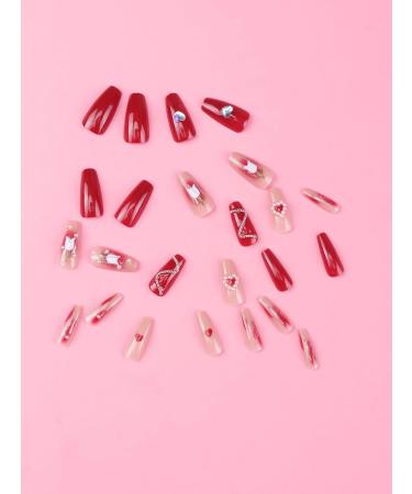 24pcs Rose Heart Coffin Fake Nail Pearl Heart Glitter Press on Nails Flower Rose Long Coffin Nails Luxurious Nails Acrylic Nails Fake Nails For Women Girls - Buy Online on GoSupps.com