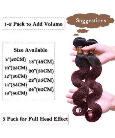 SEGO Brazilian Human Hair Bundles | 100% Unprocessed Body Wave Weave Extensions | Virgin Natural Black/Weinrot - 20 1 Bundle - Buy Online on GoSupps.com