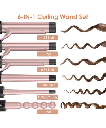 6-IN-1 Professional Curling Wand Set with 6 Interchangeable Ceramic Barrels - Rose Gold - Buy Online on GoSupps.com