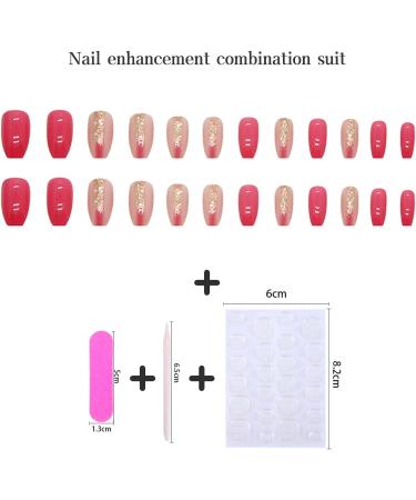 24pcs Square Rose Red & Gold Glitter Short False Nails | Stick-on & Press-on Nails for Women & Girls | Removable Full Cover Fake Nails - Nail Art Accessories - Buy Online on GoSupps.com