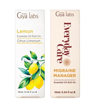 Lemon & Migraine Manager Roll On Set - Essential Oils Aromatherapy Roll On with Essential Oil Set - 2x0.34 fl oz - Gya Labs