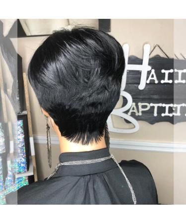 SAGA QUEEN Brazilian Human Hair Pixie Cut Wig for Black Women | Short Layered Pixie with Bangs | Glueless Machine Made African American Wig (1B27) - Buy Online on GoSupps.com