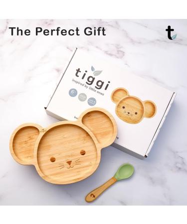 Tiggi Bamboo Baby Suction Plate - Complete Weaning Set | BPA-Free Bamboo Plates | Strong Suction | Easy Feeding and Clean-Up | Mouse Soft Green - Buy Online on GoSupps.com