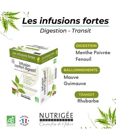NUTRIG E - Organic Digestive Comfort Infusion - Triple Action - Digestion Transit & Bloating - Peppermint Fennel Purple Marshmallow Rhubarb - Rich in Soluble Plant Concentrates - 30 Sachets - Buy Online on GoSupps.com