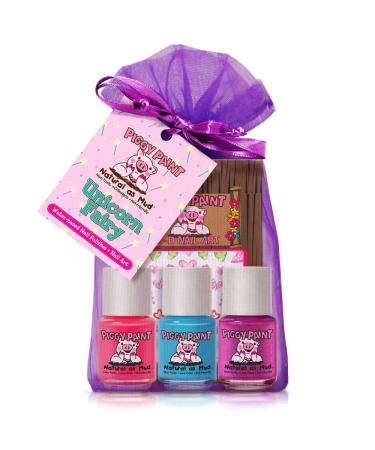 Piggy Paint | 100% Non-Toxic Girls Nail Polish | Safe  Cruelty-free  Vegan  & Low Odor for Kids | Unicorn Fairy (3 Polish + Nail Art Gift Set)