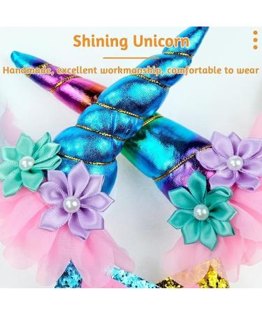 4 Pieces Unicorn Headband Girls Glitter Unicorn Horn Ears Flower Headband kids Head Bands Hair Accessory for Unicorn Theme Birthday Party Favor Supplies - Buy Online on GoSupps.com