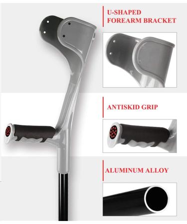 Folding Adult Forearm Crutches Portable Collapsible Medical Arm Cuff Crutch Height Adjustable Lightweight Aluminum Alloy Elbow Walker Fashionable Bathing in Sunlight Grey 2Pcs - Buy Online on GoSupps.com