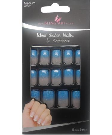 Bling Art False Nails French Manicure Blue Be My Baby 24 Full Cover Medium Tips - Buy Online on GoSupps.com